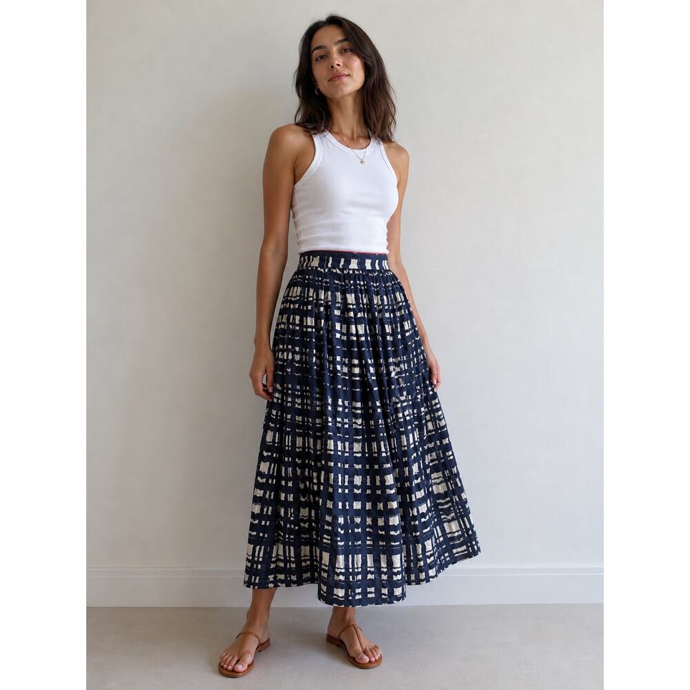 Rachel Comey Opere Skirt Navy Wavy Plaid